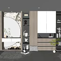 Modern Shoe Cabinet Design With Glass Doors Display Shelves And Decorative Plants