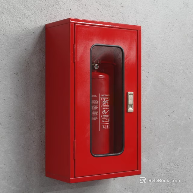 Red Fire Extinguisher Cabinet Mounted On Gray Wall For Safety Equipment Storage 3d model 