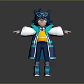 3D Animated Game And Movie Character With Gray Hair Goggles And Blue White Coat