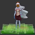 Mythical Creature Character With Red Horned Mask Long White Hair Holding Dagger On Green Grass