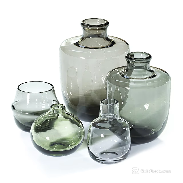 Set Of Glass Vases With Various Shapes And Soft Color Tones For Home Decor 3d model 