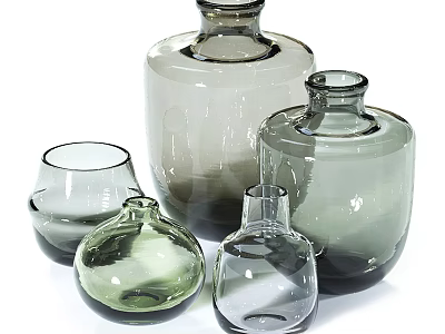 Set Of Glass Vases With Various Shapes And Soft Color Tones For Home Decor 3d model