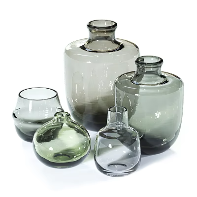 Set Of Glass Vases With Various Shapes And Soft Color Tones For Home Decor 3d model