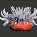 Vibrant Sea Anemone With White Tentacles And Red Base Featuring Yellow Spots