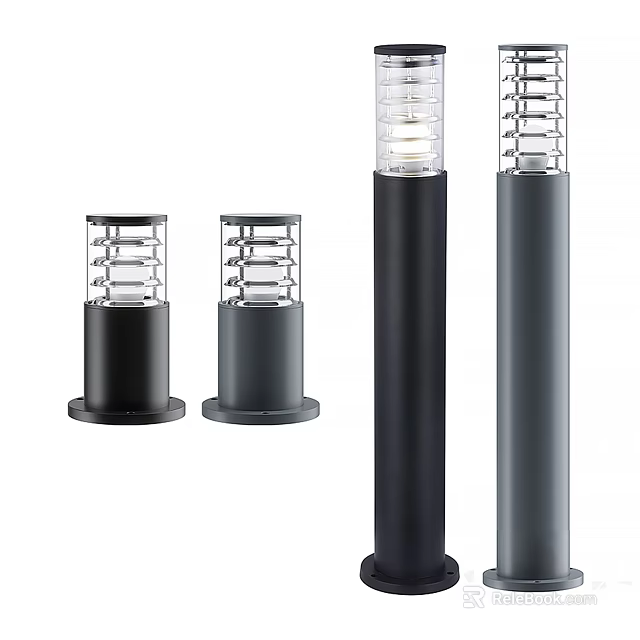 Modern Outdoor Post Lights With Transparent Shades In Black And Gray Colors 3d model 