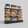 Wooden Multi-layer Retail Display Shelves with Bread Fruits and Bottled Items