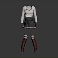 Cheerleader Costume With White Long Sleeve Top Black Skirt And Striped Socks