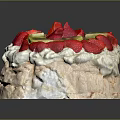 Delicious Meringue Cake Topped With Fresh Strawberries Kiwis And Whipped Cream