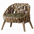 Comfortable Handwoven Wicker Leisure Chair With Green Leather Cushion Design