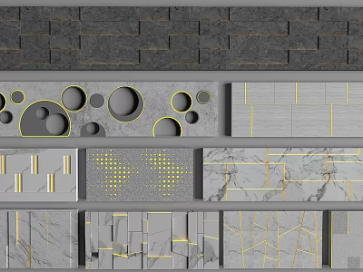 Modern Background Wall Designs With Marble Concrete Gold Lines And Geometric Patterns 3d model
