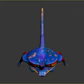 Vibrant Fantasy Creature Character With Blue Patterned Body Red Shirt And Large Red Eyes
