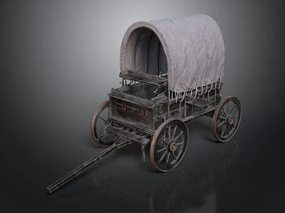 Vintage Old-fashioned Covered Wagon Featuring Canvas Cover Wooden Wheels And Frame 3d model