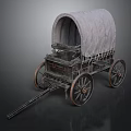 Vintage Old-fashioned Covered Wagon Featuring Canvas Cover Wooden Wheels And Frame