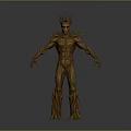 Intricate Tree Humanoid 3D Model With Wooden Texture And Green Moss Details