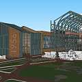 Commercial Complex with Steel Structure Red Brick Facade and Multi Level Walkways