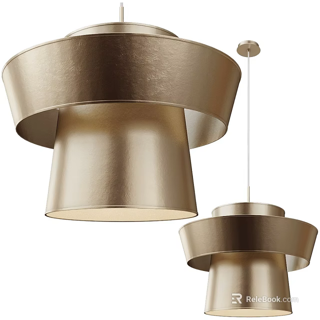 Two Golden Modern Chandeliers With Metallic Circular Layers And Elegant Design 3d model 