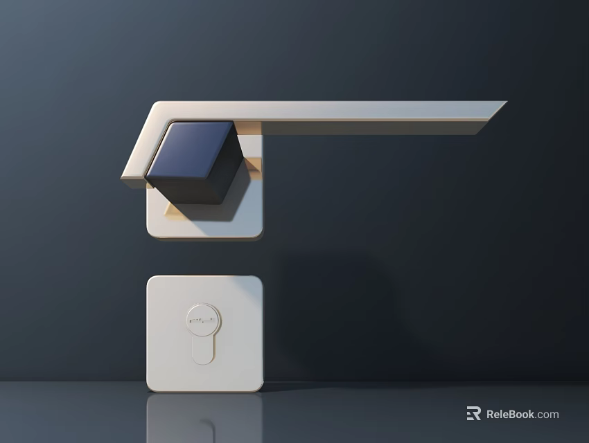Modern Door Handle Design With White Base And Black Square Knob And Keyhole Detail 3d model 