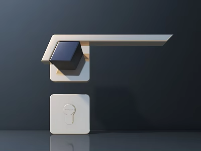Modern Door Handle Design With White Base And Black Square Knob And Keyhole Detail 3d model
