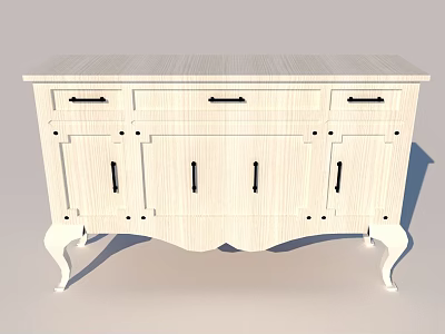 White Wooden Entryway Console Cabinet With Drawers Doors And Cabriole Legs 3d model