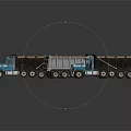 Three Blue And White Dump Truck Models With Brown Beds Displayed On Shiny Surface