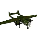 Green Military Twin Engine Fighter Aircraft With Double Wings Propellers And Landing Gear