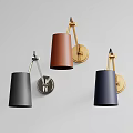 Modern Wall Lamps With Gold Metal Brackets And Brown Gray Blue Lampshades For Home Decor