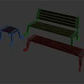 Three Piece Outdoor Bench Set With Wooden Seats And Backrests And Metal Frames For Garden
