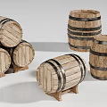 Rustic Wooden Barrels In Different Sizes Stacked And Single Designs