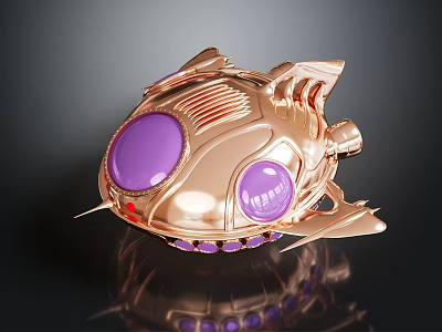 Futuristic Golden Aerospace Probe With Purple Circular Windows And Metallic Design 3d model