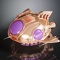 Futuristic Golden Aerospace Probe With Purple Circular Windows And Metallic Design