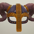Ornate Purple And Golden Helmet With Ram Horns Intricate Braided Patterns And Studs