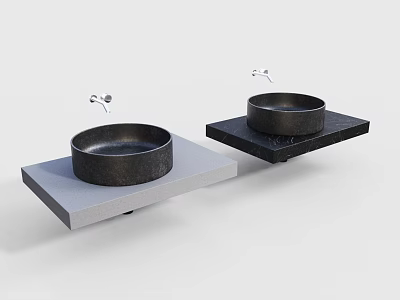 Modern Stone Washbasins with Light Gray and Black Countertops and Faucet Drops 3d model