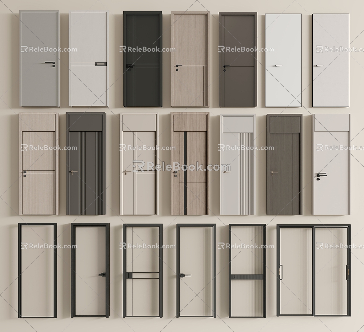 Modern single-door swing door 3d model