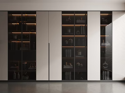 Modern Bookcase Design With Glass Doors LED Lighting And Layered Storage 3d model