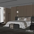Modern Bedroom Interior With Wooden Slat Wall Large Bed And Pendant Lights
