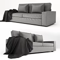 Gray Two Seater Sofa with Black Blanket Modern Cozy Interior Design 3d model