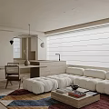 Modern Living And Dining Area With White Sofa Area Rug Dining Table And Chairs