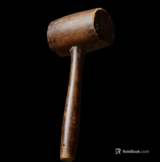 Wooden Hardware Hammer With Smooth Handle And Sturdy Head Isolated On Black Background 3d model 
