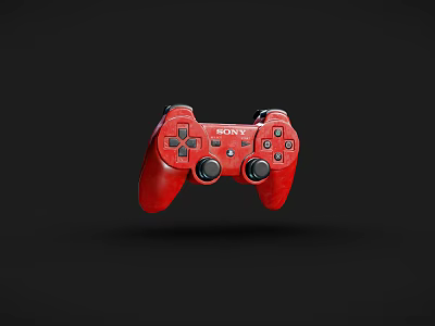 Red Sony Game Controller With Dual Analog Sticks And Buttons 3d model