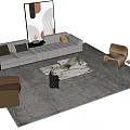 Modern Sofa And Coffee Table Set With Gray Rug Armchairs And Wall Art
