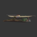 Streamlined Watercraft With Wooden Hull And Mounted Equipment On