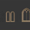 Wooden Window Frames With Different Arched Designs Decorative Grilles And White Background Reflections