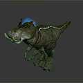Realistic Brown Reptile Dinosaur Model With White Stripes Sharp Teeth Standing On Glossy Surface