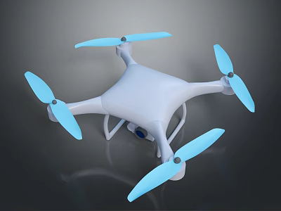 White Body Quadcopter Drone With Blue Propellers And Camera Design 3d model