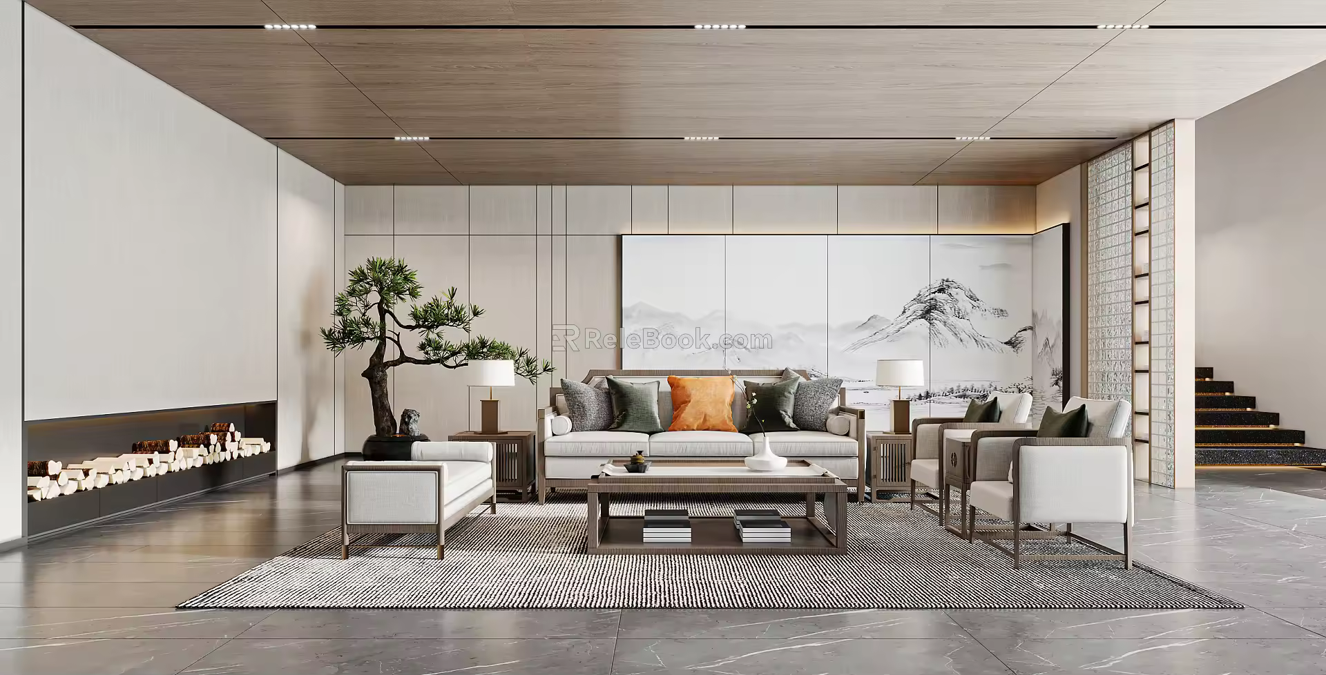 New Chinese Style Living Room Sofa Coffee Table Combination 3d model