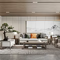 New Chinese Style Living Room Sofa Coffee Table Combination 3d model