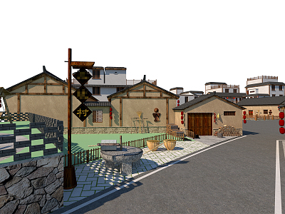 Chinese-style Folk House Rural Rammed Earth Folk House 3d model