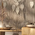 Bohemian Macramé Wall Decor With Wooden Hanger Tassel Details And Leaf Ornaments