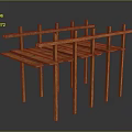 Wooden Building Frame Structure With Horizontal Beams And Vertical Support Columns