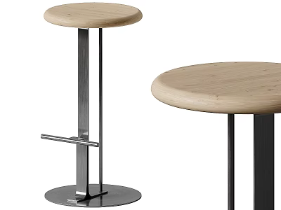 Round Wooden Seat Bar Stools With Stainless Steel Frame And Footrest 3d model